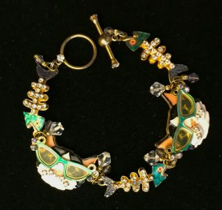 Lunch At The Ritz Cool Cats Bracelet Latr 2g0 With Enamel Rhinestone Cats & Fish
