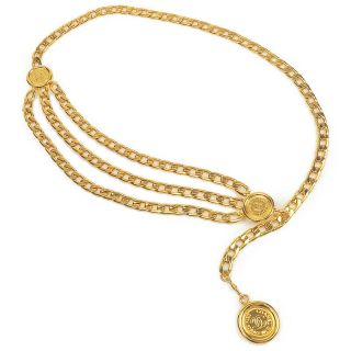 Authentic Chanel Coco Mark & Coin Charm Vintage Chain Belt Gold 95p F/s