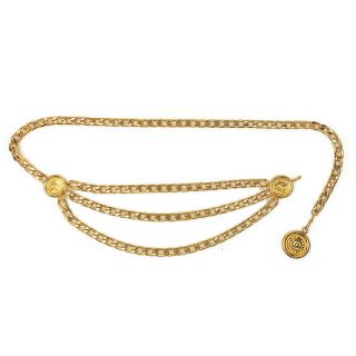 Authentic CHANEL CoCo Mark & Coin Charm Vintage Chain Belt Gold 95P F/S 2