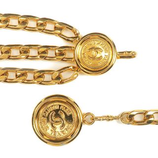 Authentic CHANEL CoCo Mark & Coin Charm Vintage Chain Belt Gold 95P F/S 5