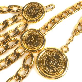 Authentic CHANEL CoCo Mark & Coin Charm Vintage Chain Belt Gold 95P F/S 7