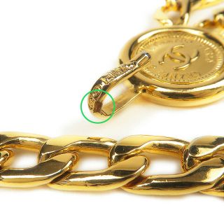 Authentic CHANEL CoCo Mark & Coin Charm Vintage Chain Belt Gold 95P F/S 9