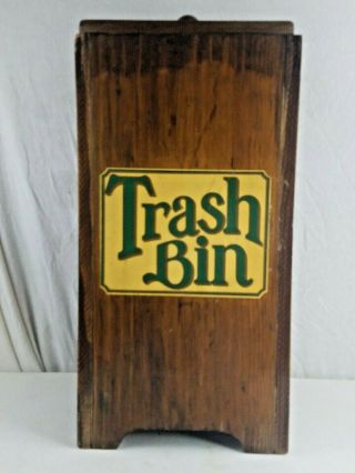 Vintage Country Kitchen Rustic Wood Trash Bin Can