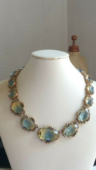 Vintage Open Back Bi Colour Faceted Glass Stone Necklace Large Stones 2