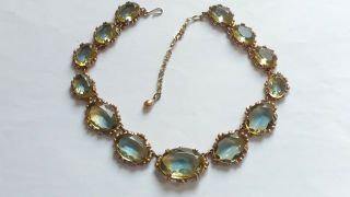 Vintage Open Back Bi Colour Faceted Glass Stone Necklace Large Stones 3