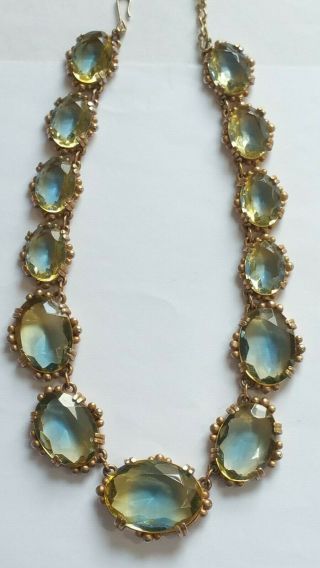 Vintage Open Back Bi Colour Faceted Glass Stone Necklace Large Stones 4
