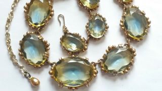 Vintage Open Back Bi Colour Faceted Glass Stone Necklace Large Stones 6