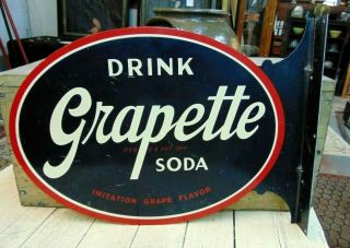 Vintage Grapette Soda Metal Advertising Flange Sign Stout Sign Co.  Beverage