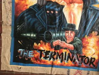 Vtg African Ghana Cinema Movie Flour Sack Painting Poster for Terminator 5