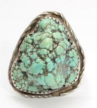 Vintage Navajo Sterling Silver Old Pawn Stamped Seafoam Turquoise Nugget Ring