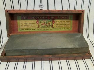 Rare Vintage Deerlick Oil Stone Chagrin Falls Ohio In Wood Box Razor Knife Hone