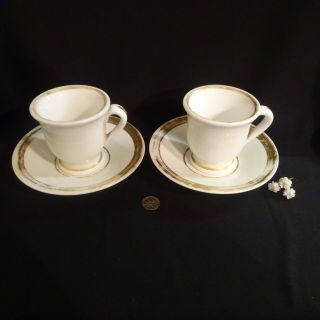 2 Vintage French Brulots Espresso Cups Bistro Coffee Gold White France Pair Mugs