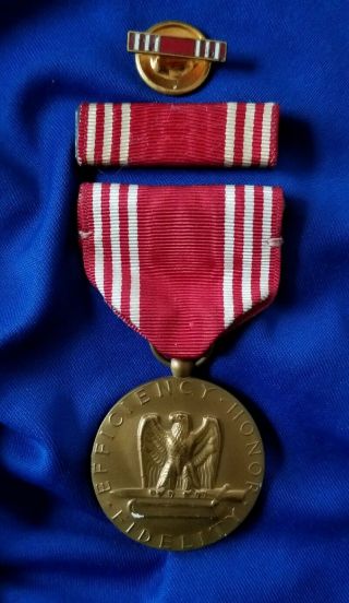 Wwii Us Army Good Conduct Medal W/ Ribbon & Lapel Pin
