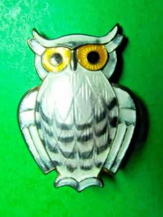 Vintage David Andersen Norway Sterling 9258 Enamel Owl Brooch Lapel Pin (cm117))