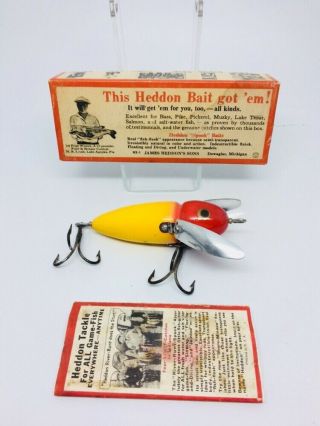Vintage Rare Heddon Musky Crazy Crawler Antique Fishing Lure Yellow/red