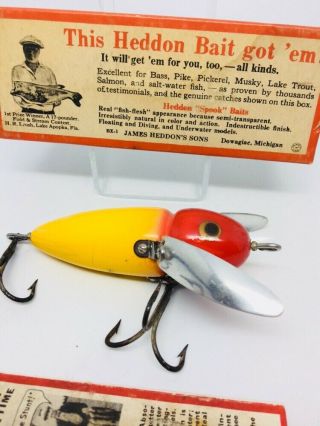Vintage RARE Heddon Musky Crazy Crawler Antique Fishing Lure YELLOW/RED 2