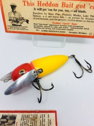 Vintage RARE Heddon Musky Crazy Crawler Antique Fishing Lure YELLOW/RED 3