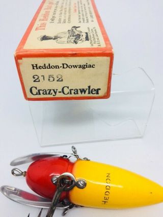 Vintage RARE Heddon Musky Crazy Crawler Antique Fishing Lure YELLOW/RED 6
