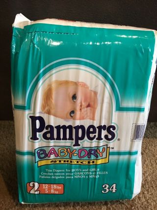 Vintage Pampers Baby Dry Pack Of 34 Diapers 1997 Plastic Back Collectors 6