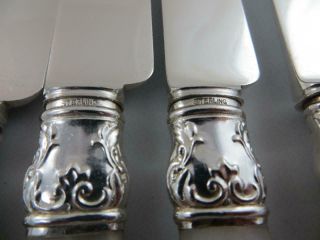 8 Dinner Knives Meriden Cutlery Mother of Pearl Handles Sterling Silver Band 3