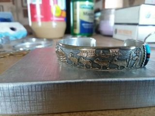 Vintage Native American Story Teller 12k And Sterling Silver Cuff Bracelet