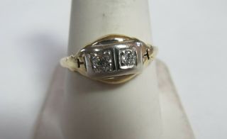 Vintage 14k Solid Gold Ring With 2 Old European Natural Diamonds Size 10.  25