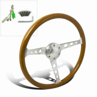 370mm 14.  75 " Aluminum Spokes Vintage Classic Wooden Wood Grain Steering Wheel