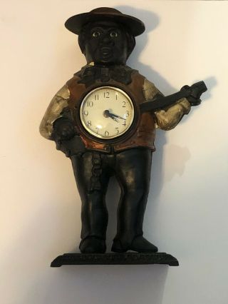 Vintage Black Americana Cast Iron Banjo Player Clock