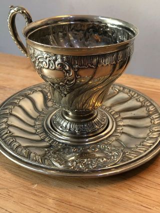 Rare Antique Wmf Art Nouveau Silver Plate Cup And Saucer Antler Mark As I/o Sign