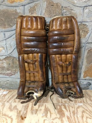 Vintage Cooper 32” Leather Hockey Goalie Pads Nhl Rare 4 Roll Professional Pads