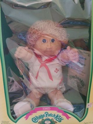1985 CPK Cabbage Patch Kid Doll NIB Sailor Boy Blonde loops Blue eyes 2