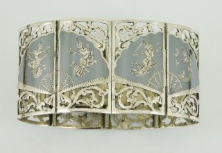 Vintage Siam Sterling Silver Enamel Bracelet 1 1/2 " Wide 6 13/16 " Long