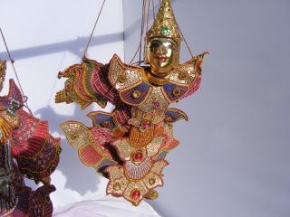 Vintage Indonesian Wayang Golek String MARIONETTE Puppet Pair Gilt God 6