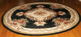 Vintage Hand Tufted Chinese Rug 8 Feet Round Design & Colors,  All Wool