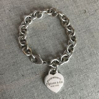 Authentic Tiffany & Co Signed " Return To " Sterling Heart Charm Link Bracelet