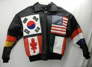 Vintage Phase 2 Olympic Games World Flags Leather Jacket Size Medium