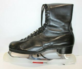 Mens Riedell Black Leather Ice Skates Custom W/ Blade Protectors Black Vtg 11