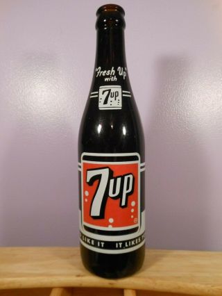 Vintage 1964 Amber 7 - Up 12 Oz Difficult Acl Soda Bottle - Really