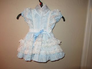 Vintage Frilly Baby Dress Blue White Ruffles Lace Trim Golden Age California Usa