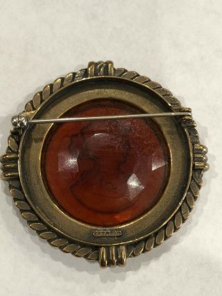 VTG VICTORIAN STYLE EXTASIA GLASS CAMEO Brass TONE BROOCH 4