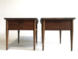 Vintage Lane Walnut Sculpted Wood End Table Nightstand Mid Century Danish Modern 2