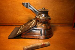 Rare Cast Iron OLD ABE CIGAR Mechanical Cigar Cheroot Cutter Copper Flashing 2