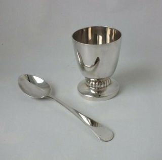 Stylish Boxed Solid Sterling Silver Egg Cup & Spoon 1973 3