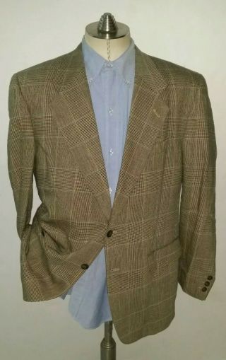 42R Vtg BURBERRYS ' Prince of Wales Tan Orange Blue Mens Blazer Sport Jacket Coat 2