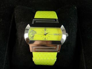 Versace Hippodrome Stainless Steel Ladies Watch Psq99 Yellow Leather Vtg