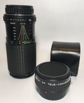 Vintage Asahi Pentax K1000 35mm SLR Camera With Lenses Case Flash And 4