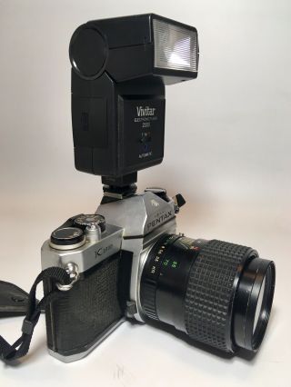 Vintage Asahi Pentax K1000 35mm SLR Camera With Lenses Case Flash And 7