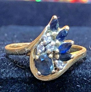 Estate Vintage 14k Gold Natural Blue Sapphire & Diamond Ring Designer Signed Ik