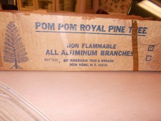 Vintage Pom Pom Royal Pine Aluminum Silver Christmas Tree 4 ' w/Box & 30 Branches 5