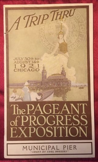 Chicago Municipal Pier Pageant Of Progress Guide Book Litho Vintage Navy Pier